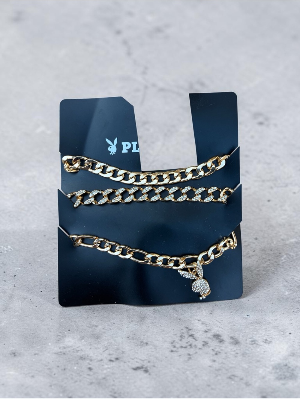 PLAYBOY Gold-Tone Layered Chain Bracelet Set with Bunny Charm